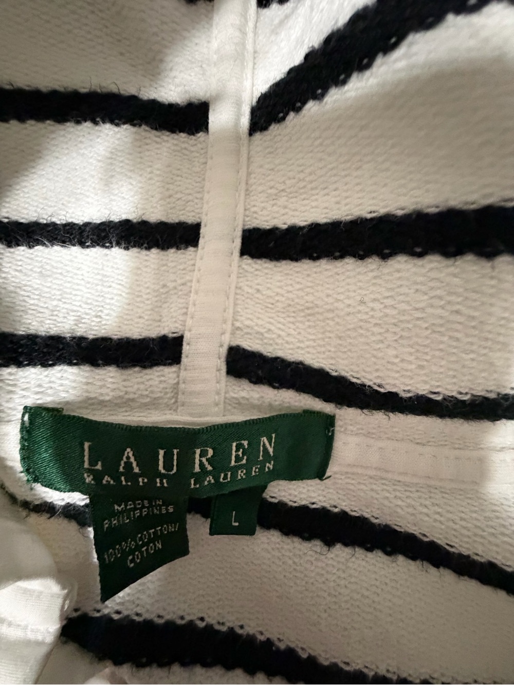 Ralph Lauren White and Black Striped Crewneck Hooded Sweater - Picture 4 of 7